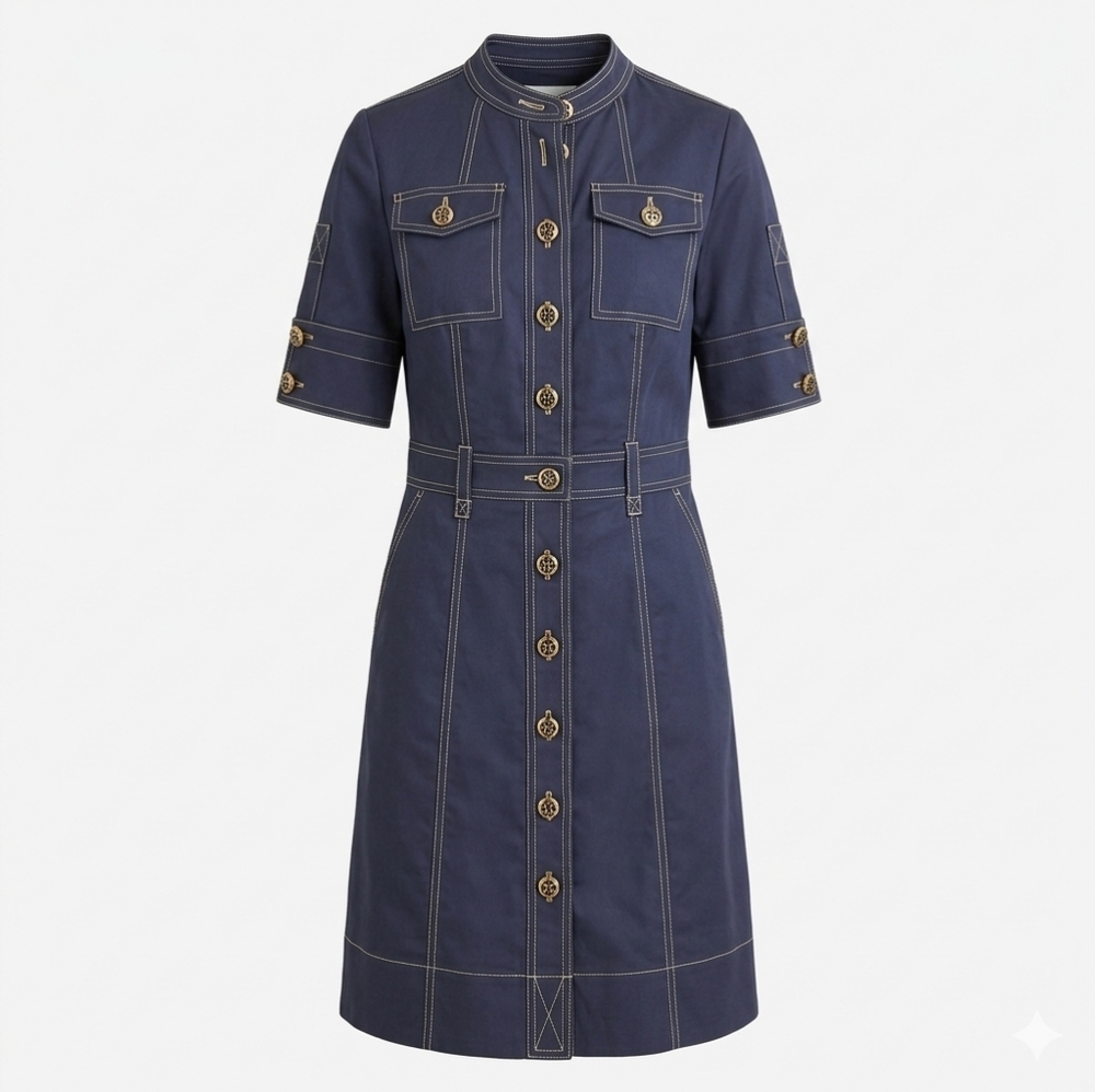 Etcetera | Denim Button Up Dress Size 0 In Navy Blue